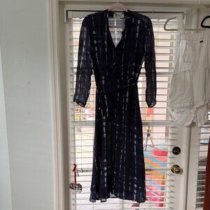 Anthropologie Dark Blue Sheer Long Sleeve Dress
